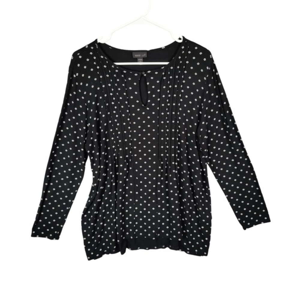 J Jill Wearever Womens Polka Dot Floral Top LP Petite Pintuck Long Sleeve Pleats